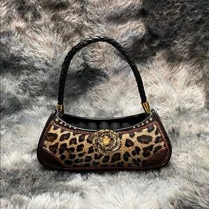 Women’s Leopard Print Evening  Bag RING HOLDER with Braided Handle